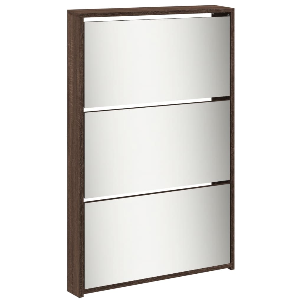 Armoire à chaussures miroir 5niveaux Chêne marron 63x17x169,5cm - XIOS