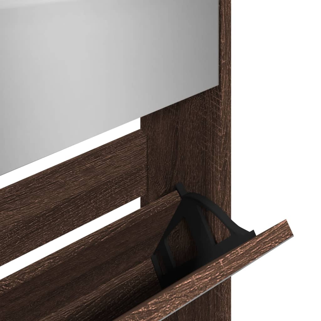 Armoire à chaussures miroir 5niveaux Chêne marron 63x17x169,5cm - XIOS