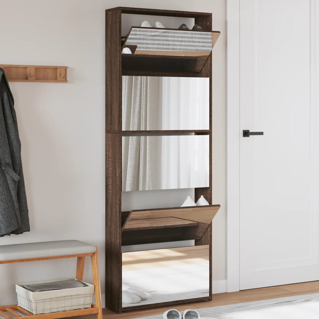 Armoire à chaussures miroir 5niveaux Chêne marron 63x17x169,5cm - XIOS
