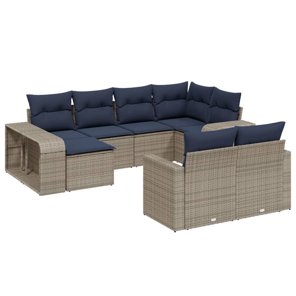 Ensemble de canapé de jardin 10 pcs avec coussins gris résine tressée