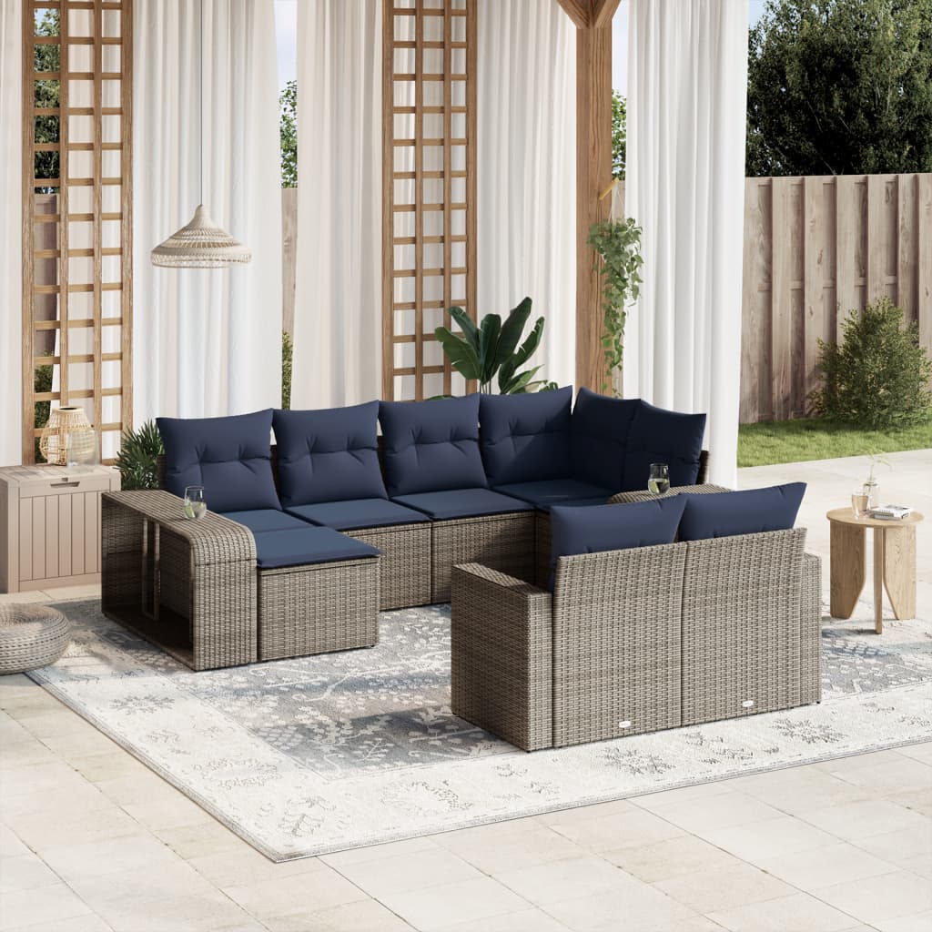 Ensemble de canapé de jardin 10 pcs avec coussins gris résine tressée