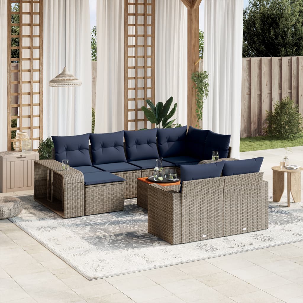 Ensemble de canapé de jardin 11 pcs avec coussins gris résine tressée