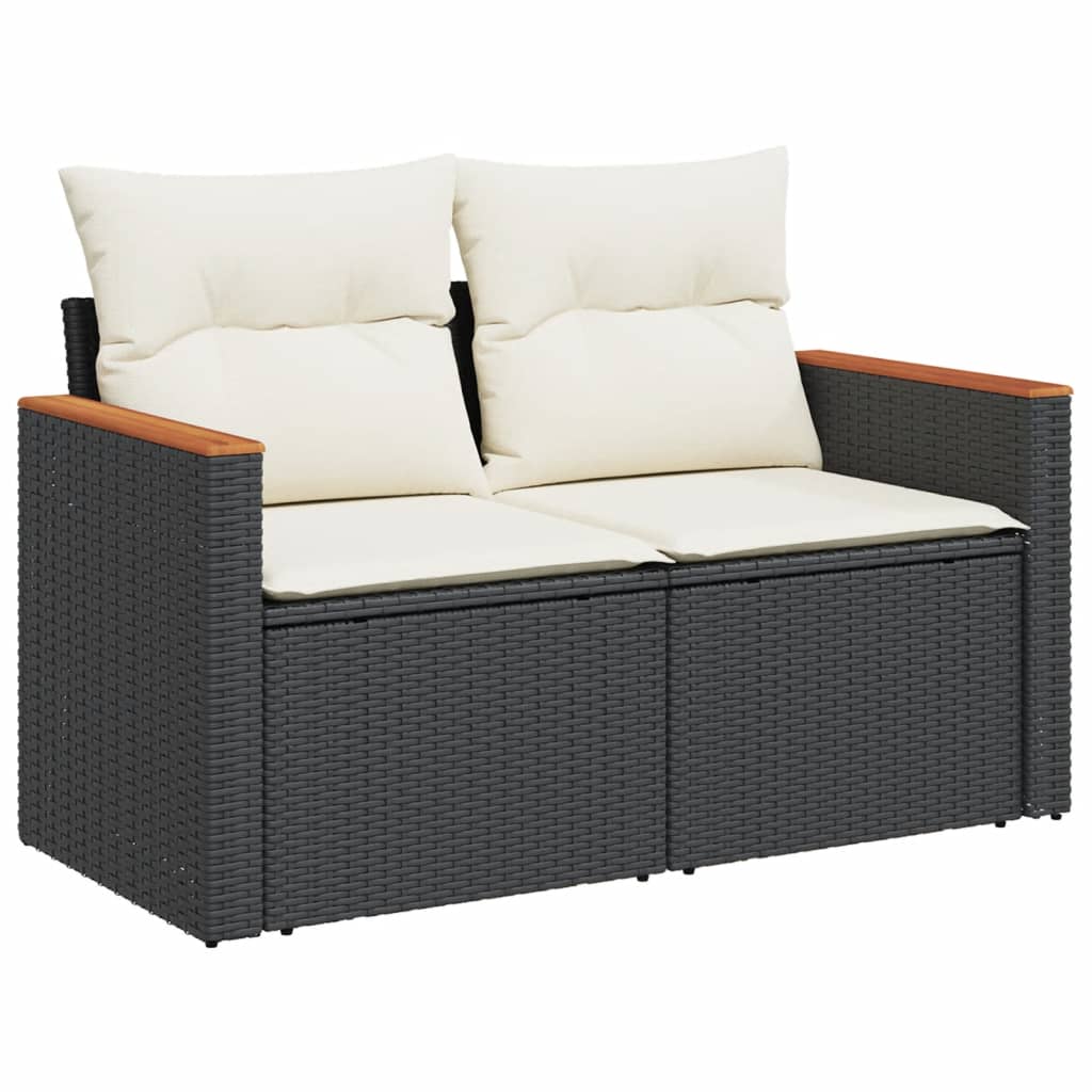 Salon de jardin 3 pcs avec coussins noir résine tressée