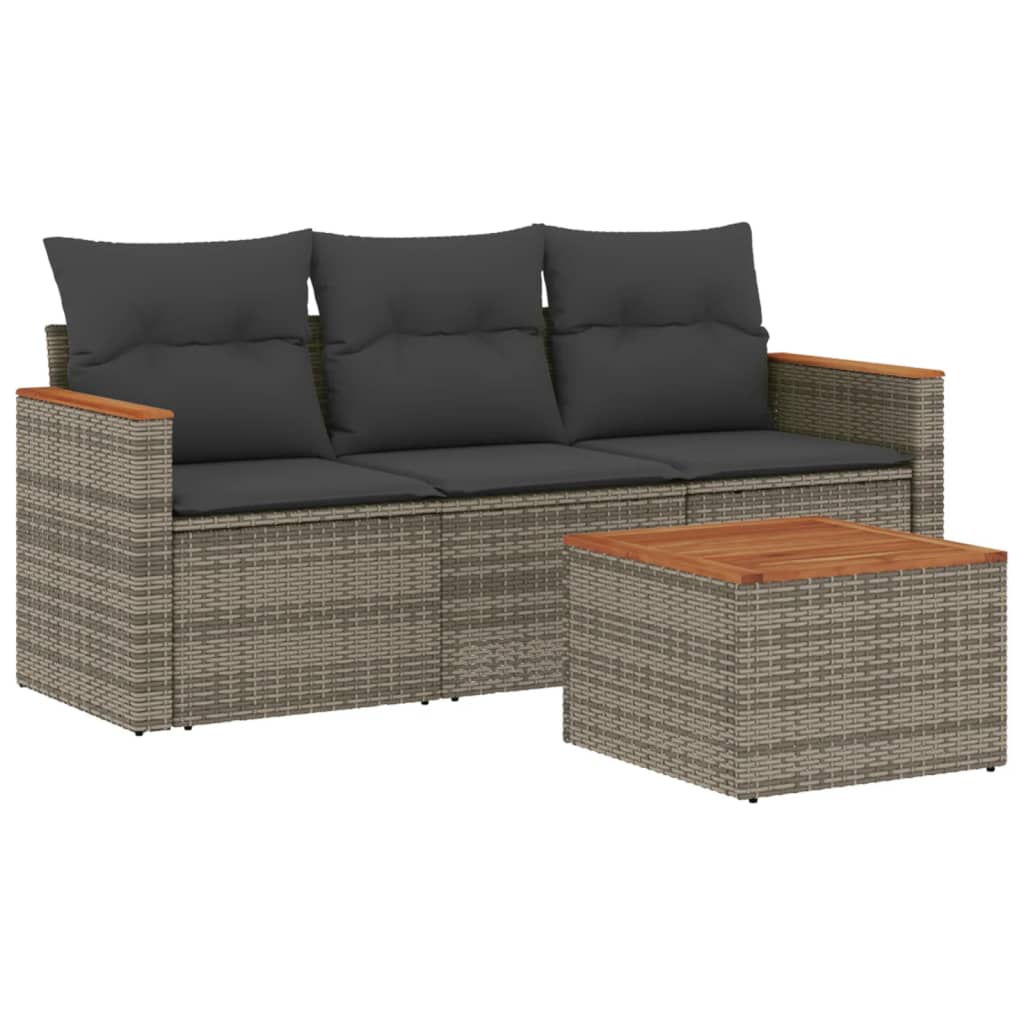 Salon de jardin 4 pcs avec coussins gris résine tressée