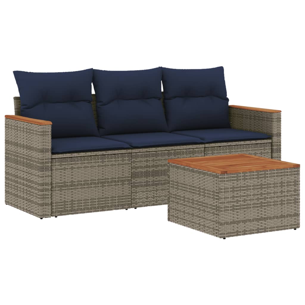 Ensemble de canapé de jardin 4 pcs avec coussins gris résine tressée
