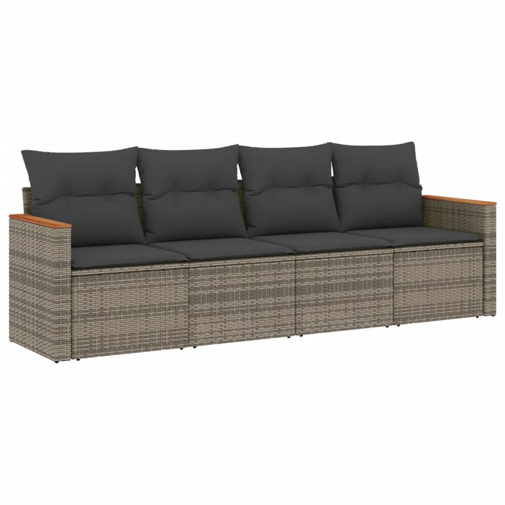 Salon de jardin 4 pcs avec coussins gris résine tressée