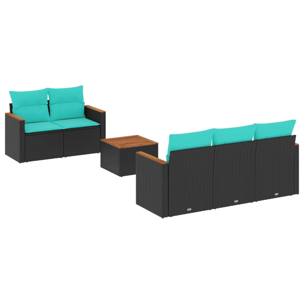 Ensemble de canapé de jardin 6 pcs avec coussins noir résine tressée