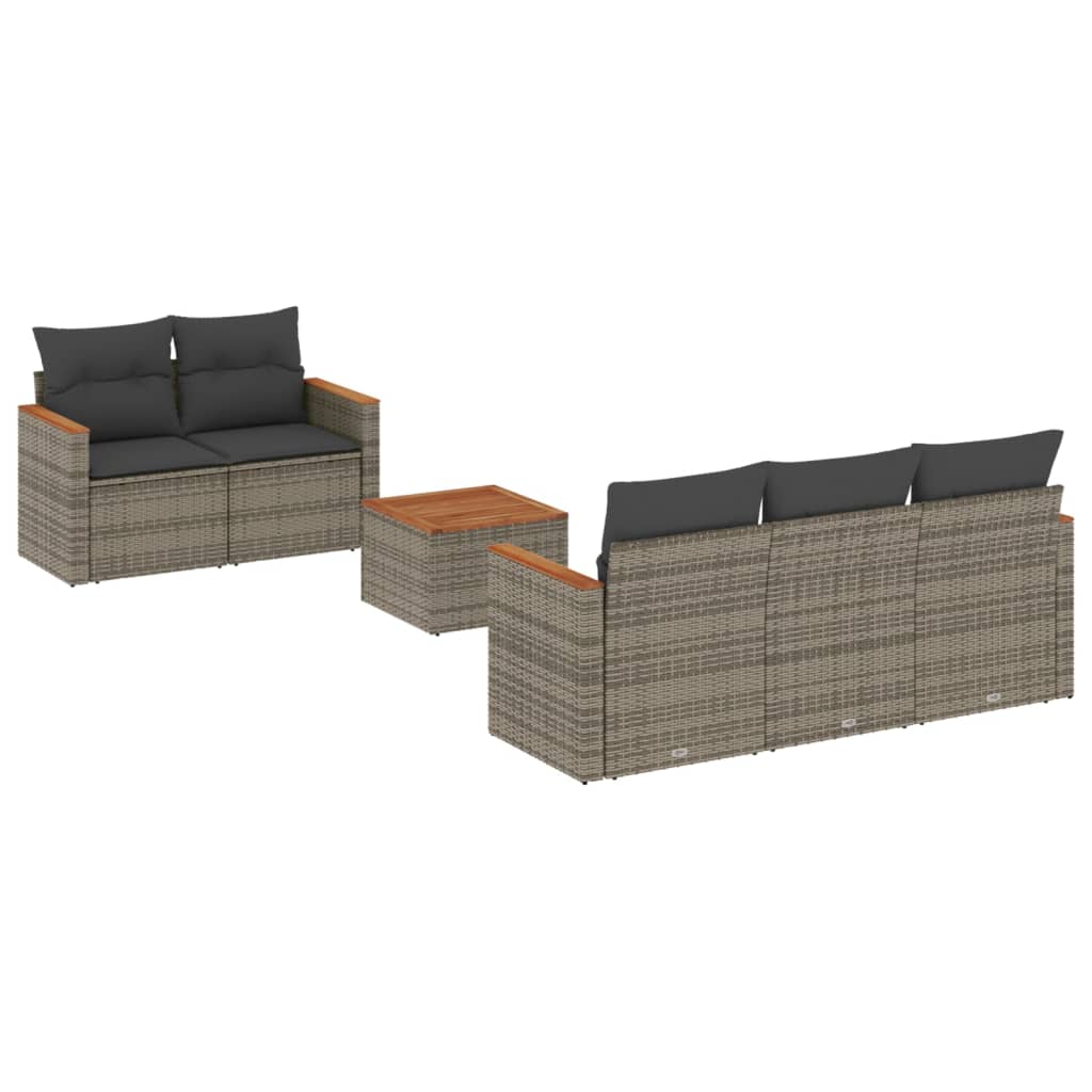 Salon de jardin 6 pcs avec coussins gris résine tressée