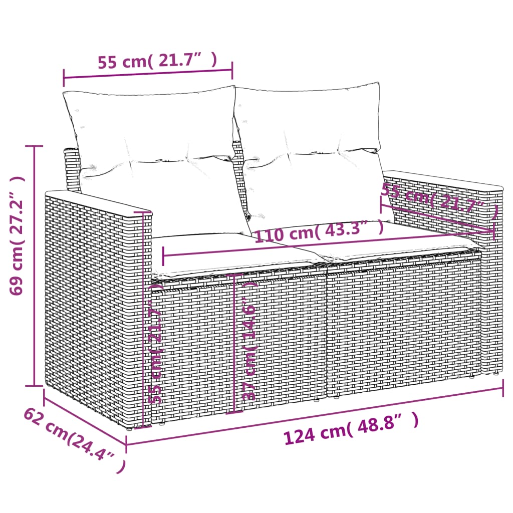 Salon de jardin 7 pcs avec coussins noir résine tressée