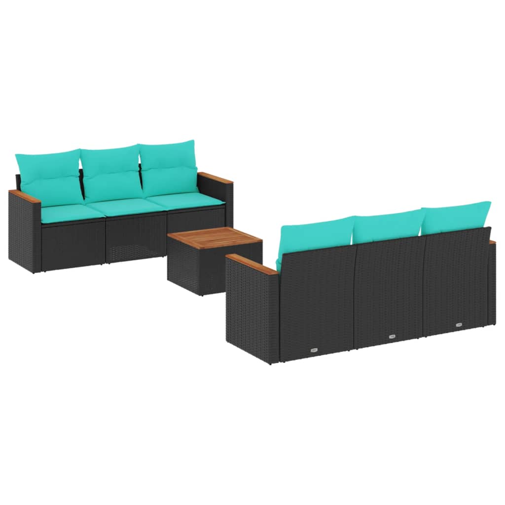 Ensemble de canapé de jardin 7 pcs avec coussins noir résine tressée