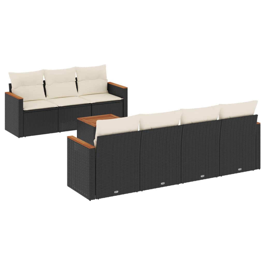 Salon de jardin 8 pcs avec coussins noir résine tressée