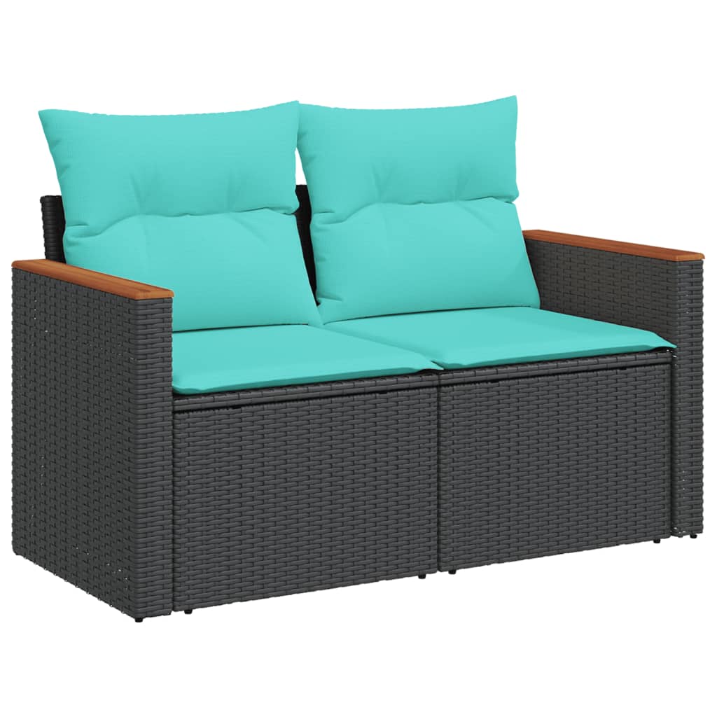 Ensemble de canapé de jardin 8 pcs avec coussins noir résine tressée
