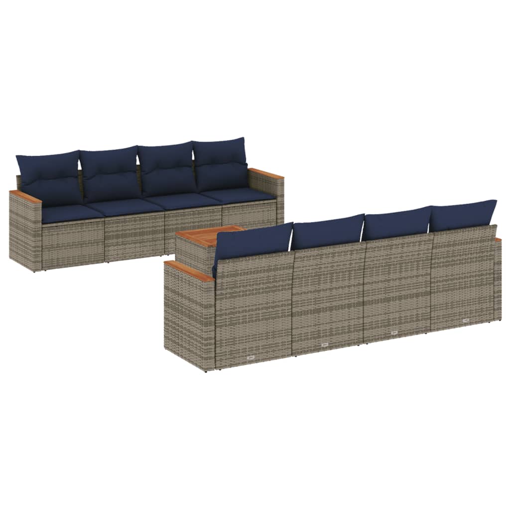 Ensemble de canapé de jardin 9 pcs avec coussins gris résine tressée
