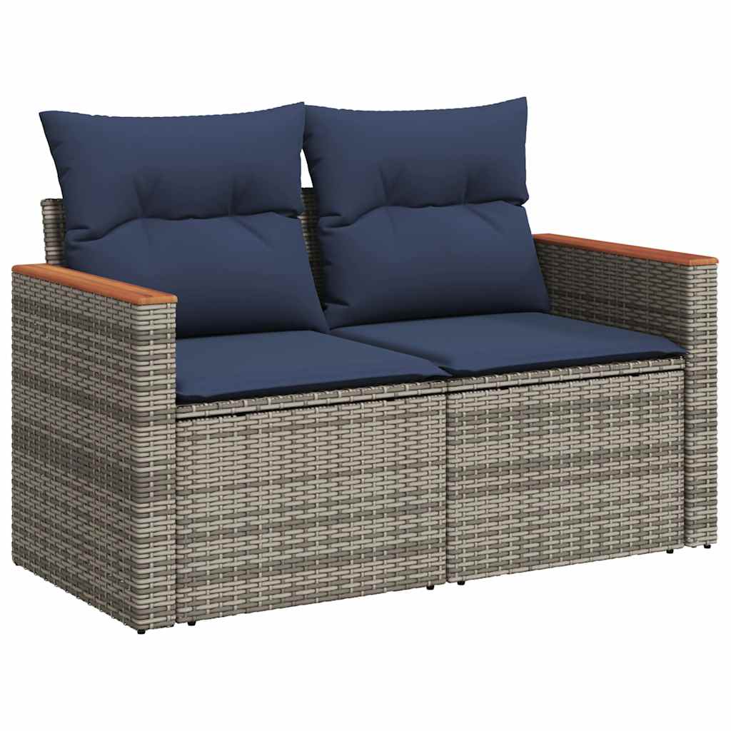 Ensemble de canapé de jardin 9 pcs avec coussins gris résine tressée
