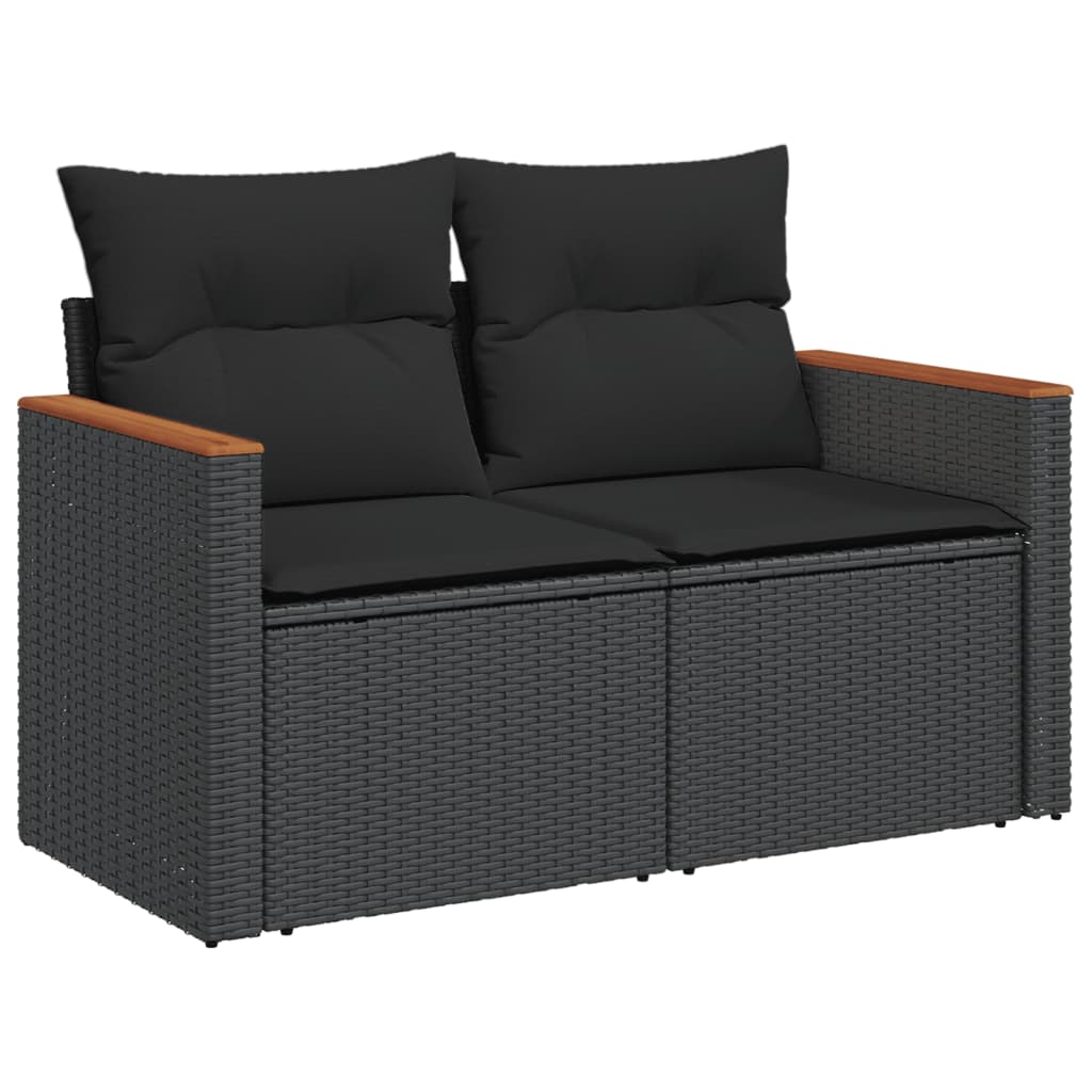 Salon de jardin 9 pcs avec coussins noir résine tressée