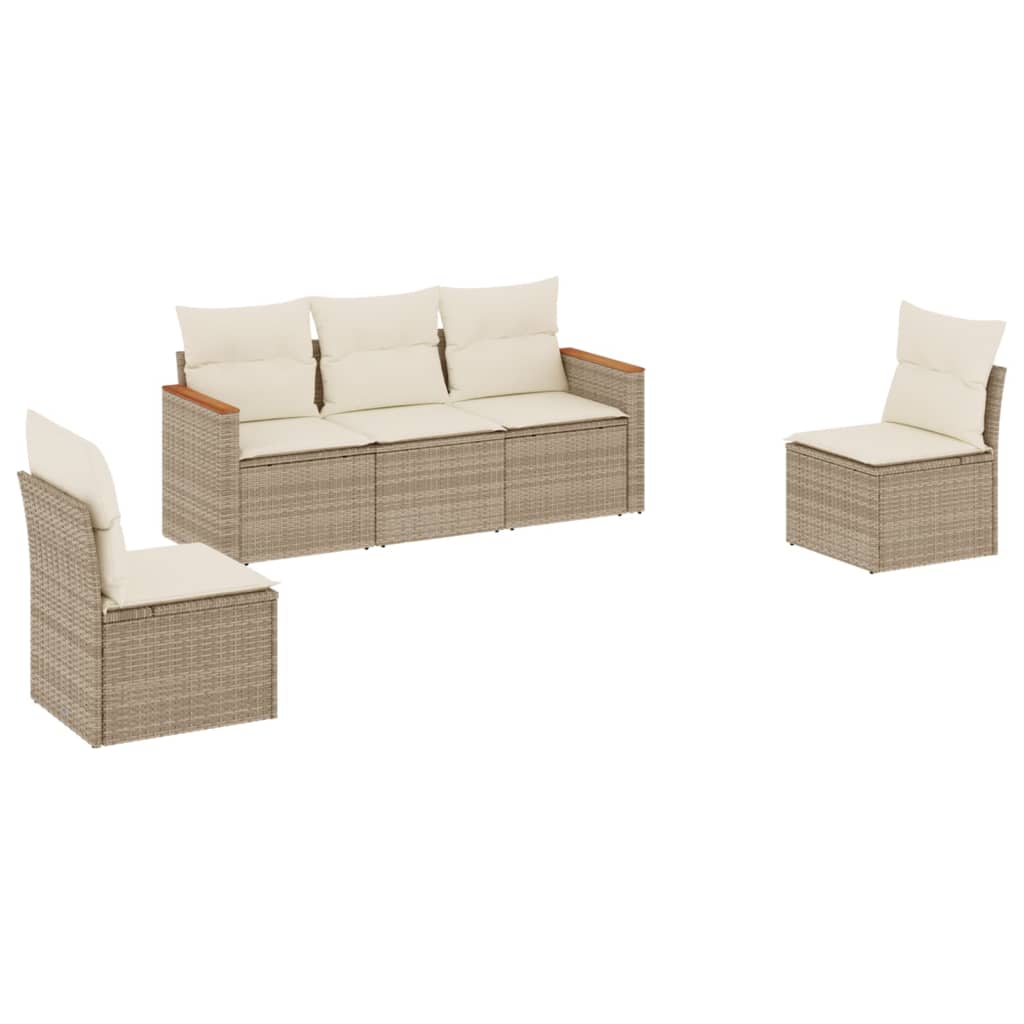 Salon de jardin avec coussins 5 pcs beige résine tressée