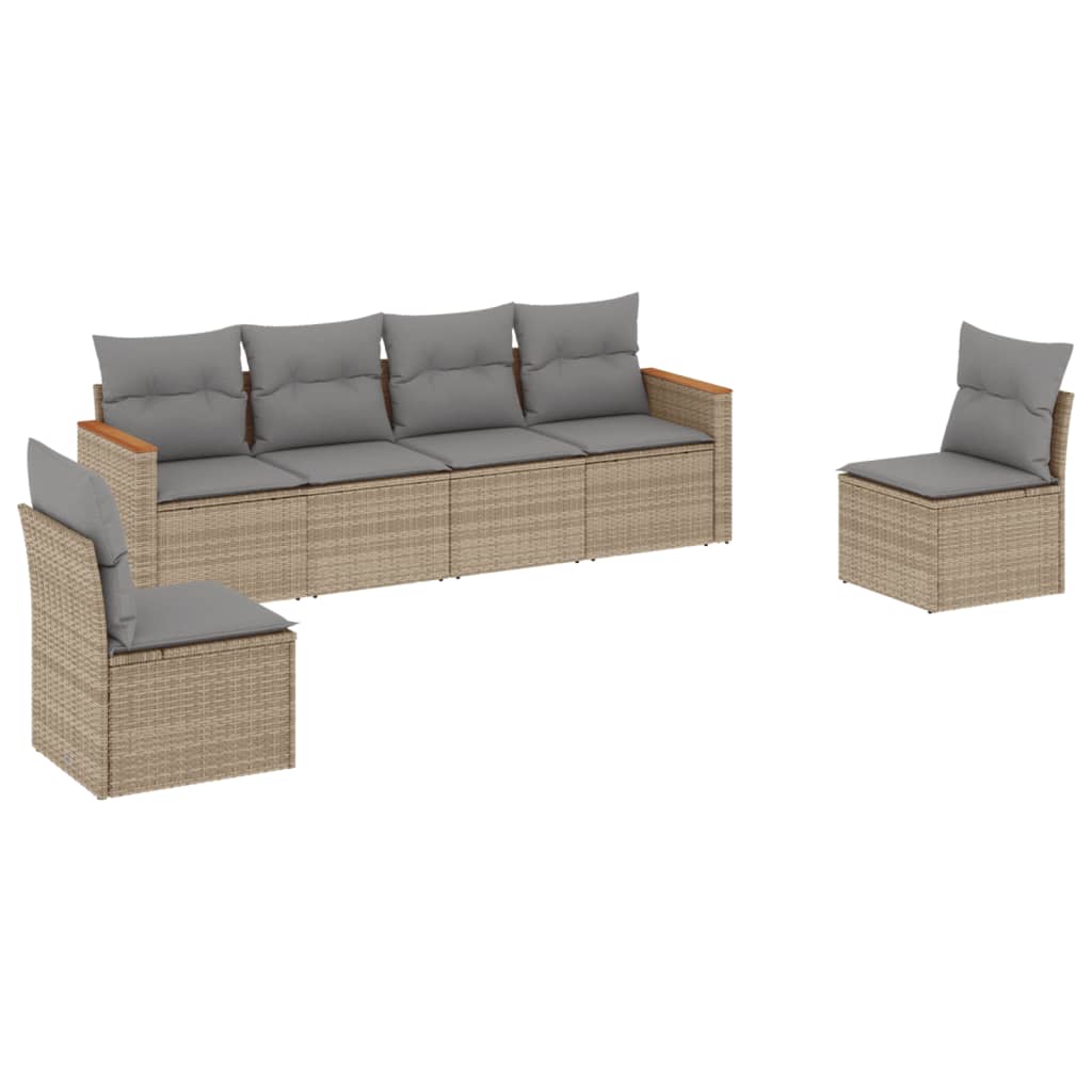 Salon de jardin avec coussins 6pcs mélange beige résine tressée