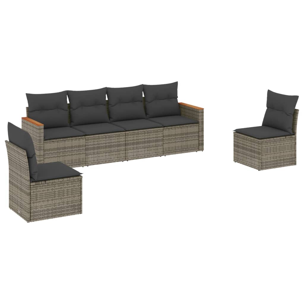 Salon de jardin 6 pcs avec coussins gris résine tressée