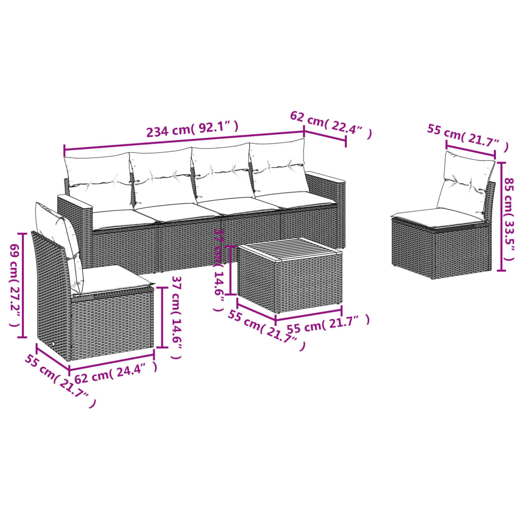 Salon de jardin avec coussins 7pcs mélange beige résine tressée