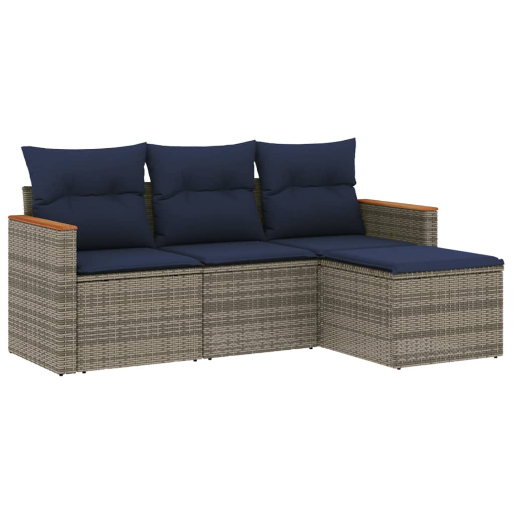 Ensemble de canapé de jardin 4 pcs avec coussins gris résine tressée