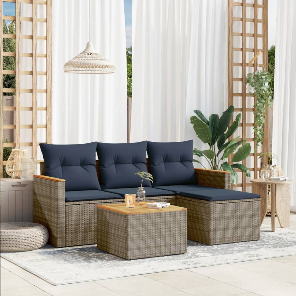 Ensemble de canapé de jardin 5 pcs avec coussins gris résine tressée