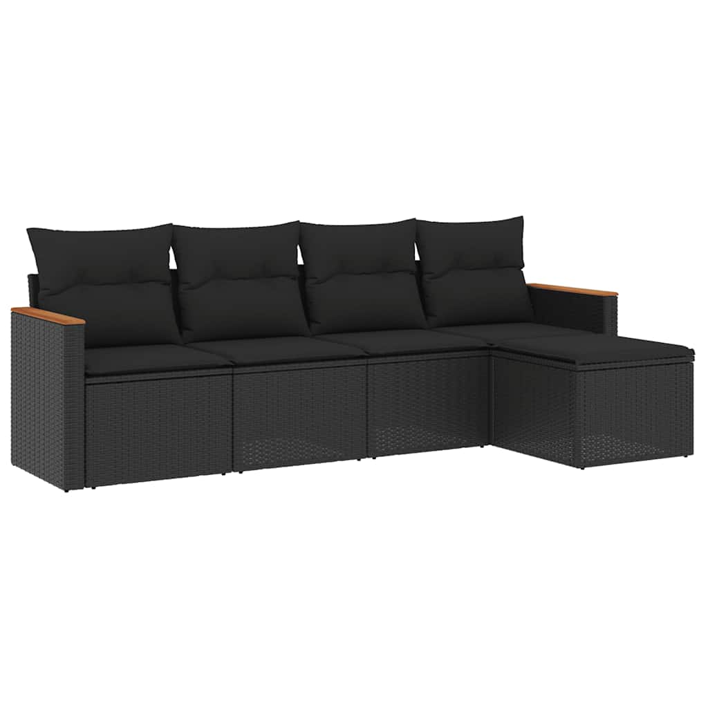 Salon de jardin 5 pcs avec coussins noir résine tressée