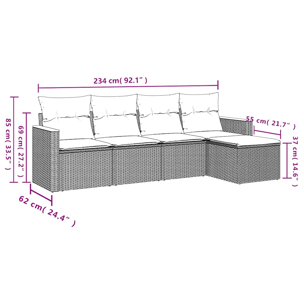 Salon de jardin avec coussins 5 pcs beige résine tressée
