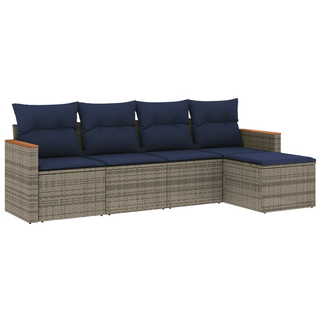 Ensemble de canapé de jardin 5 pcs avec coussins gris résine tressée