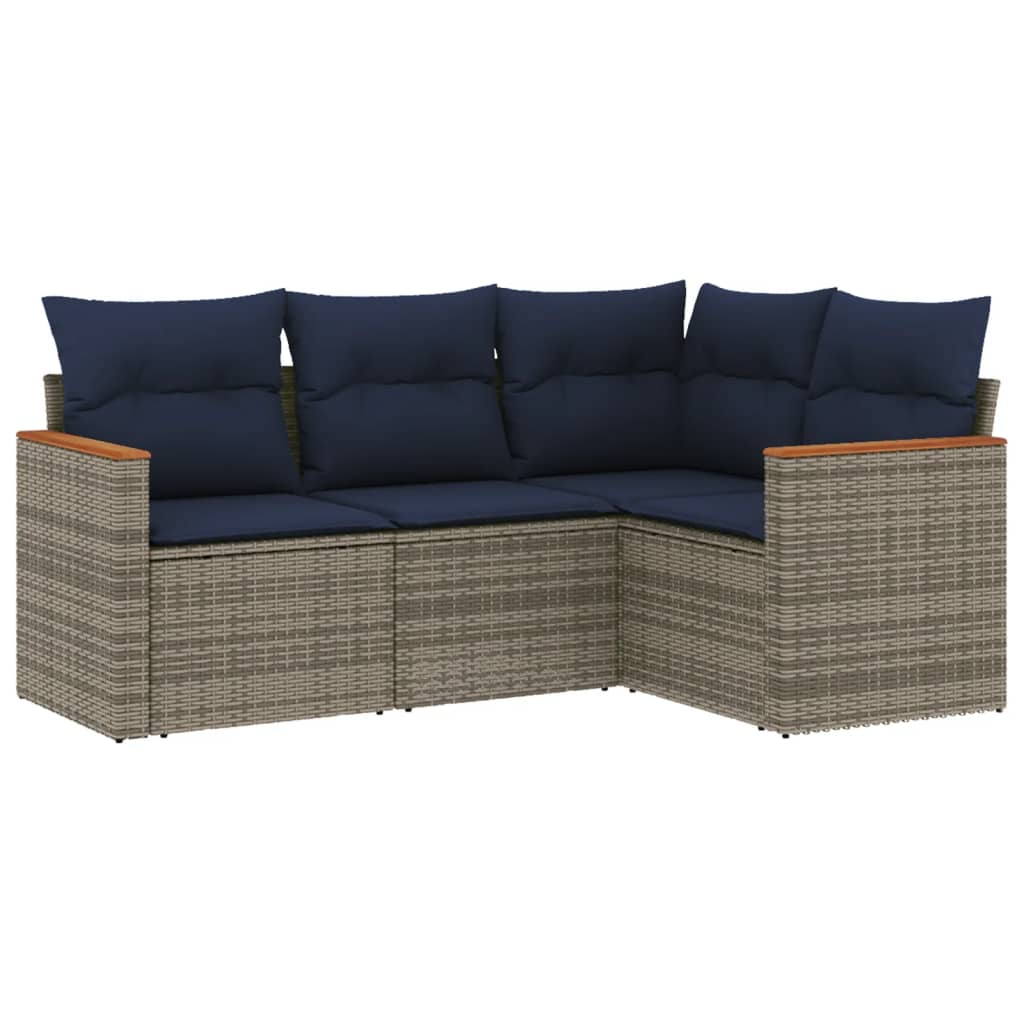 Ensemble de canapé de jardin 4 pcs avec coussins gris résine tressée