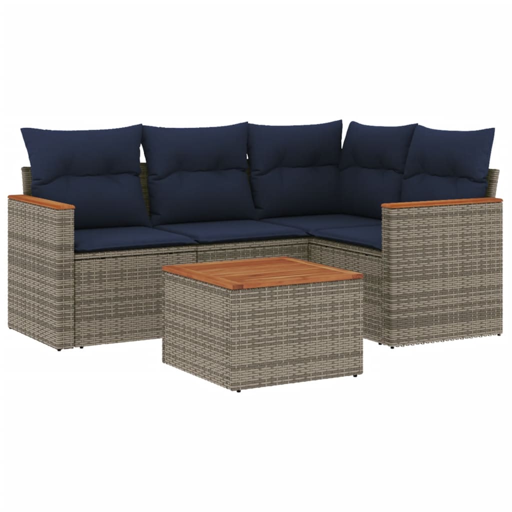Ensemble de canapé de jardin 5 pcs avec coussins gris résine tressée
