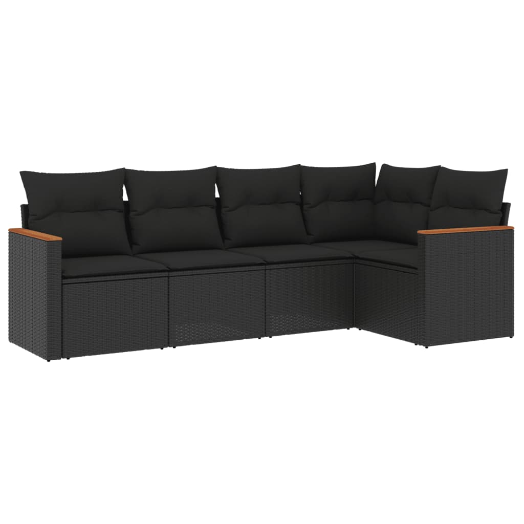 Salon de jardin 5 pcs avec coussins noir résine tressée