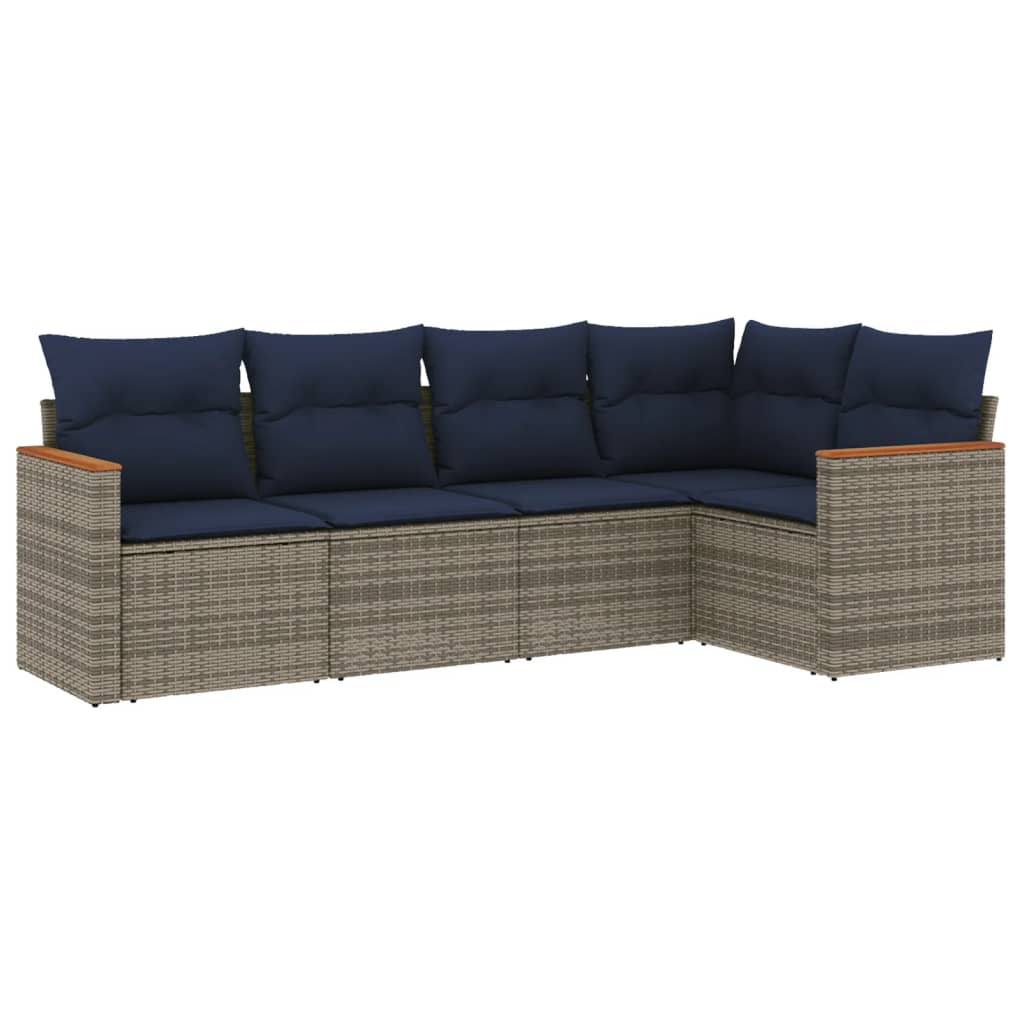 Ensemble de canapé de jardin 5 pcs avec coussins gris résine tressée