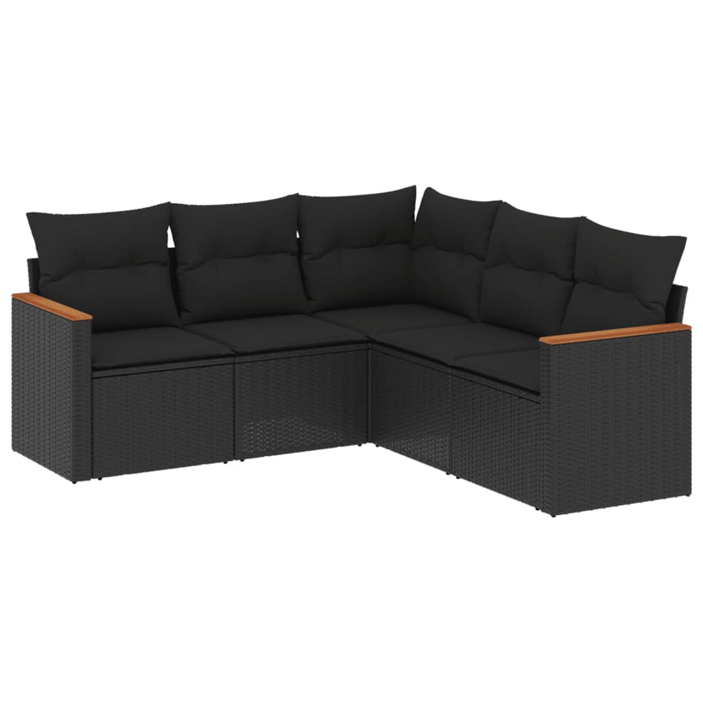 Salon de jardin 5 pcs avec coussins noir résine tressée