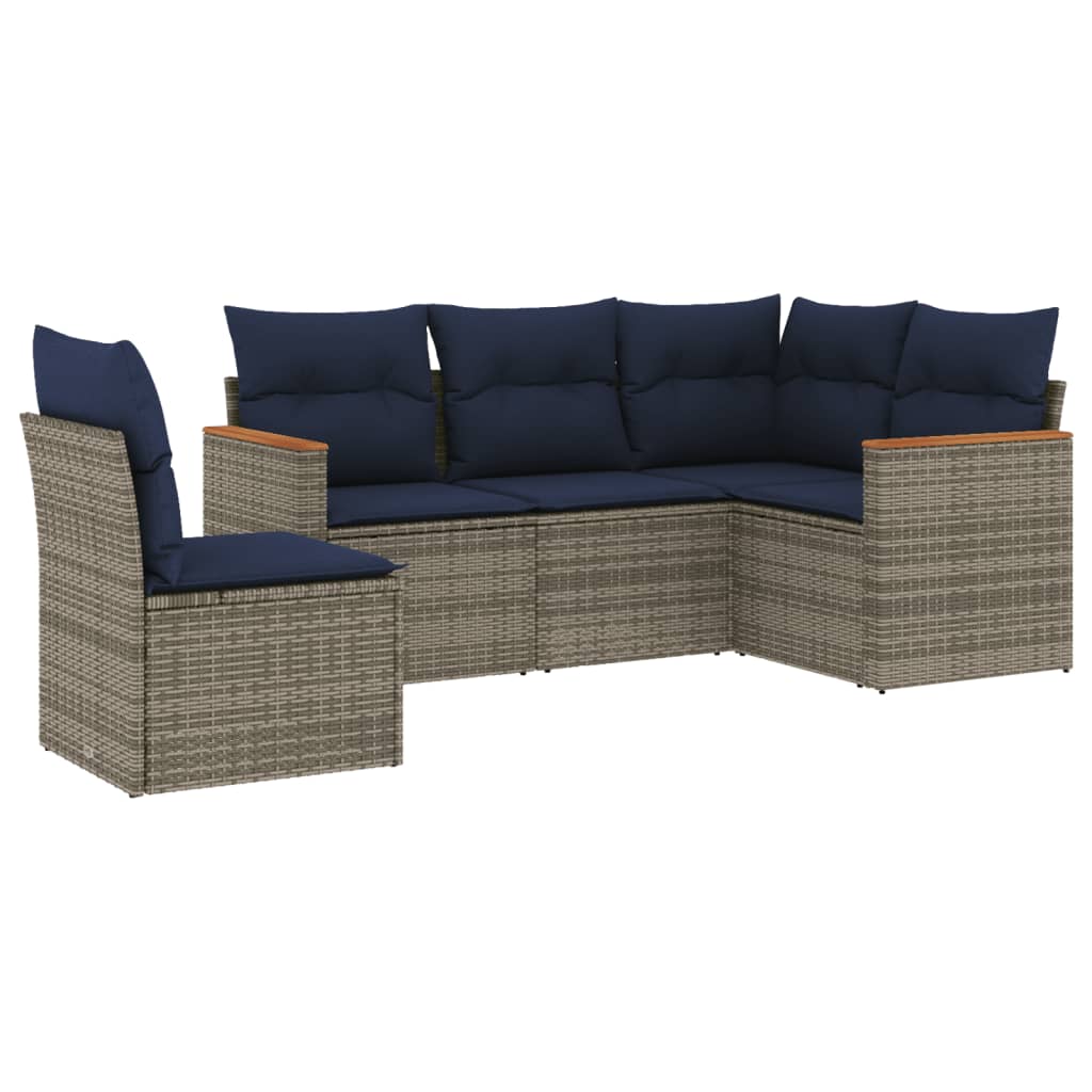 Ensemble de canapé de jardin 5 pcs avec coussins gris résine tressée