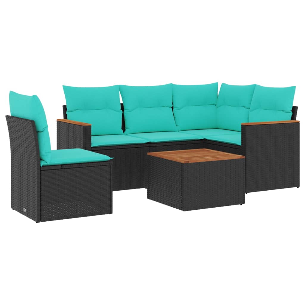 Ensemble de canapé de jardin 6 pcs avec coussins noir résine tressée
