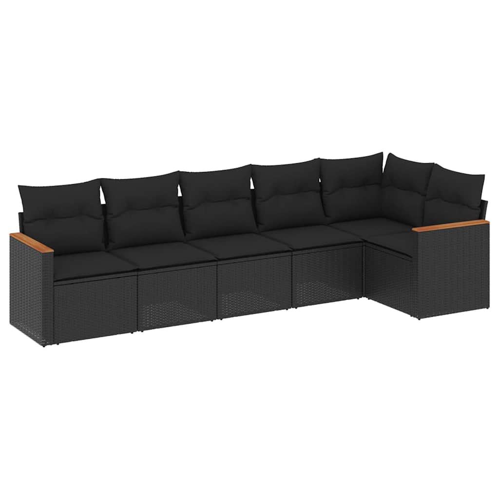 Salon de jardin 6 pcs avec coussins noir résine tressée
