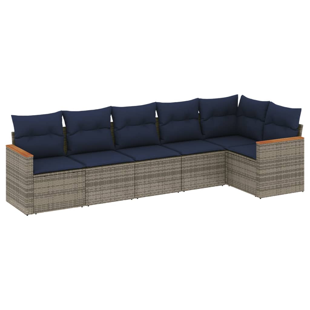 Ensemble de canapé de jardin 6 pcs avec coussins gris résine tressée