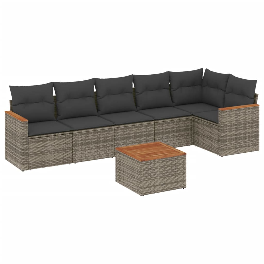 Salon de jardin avec coussins 7 pcs gris résine tressée