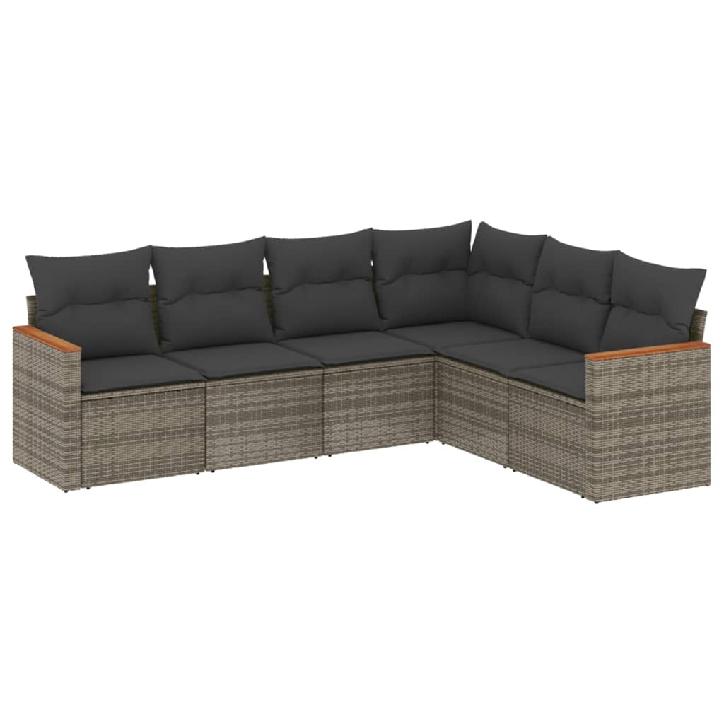 Salon de jardin 6 pcs avec coussins gris résine tressée