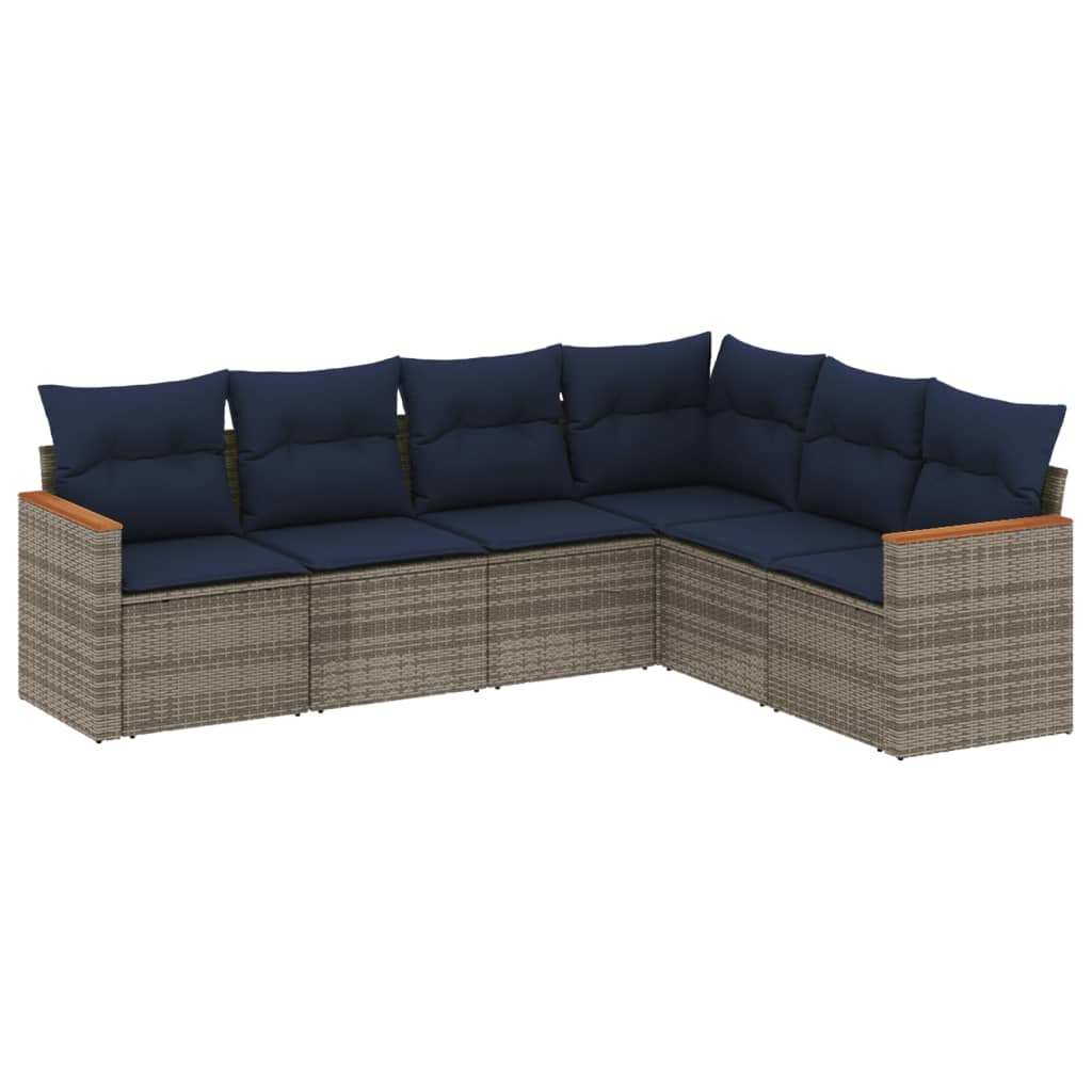 Ensemble de canapé de jardin 6 pcs avec coussins gris résine tressée