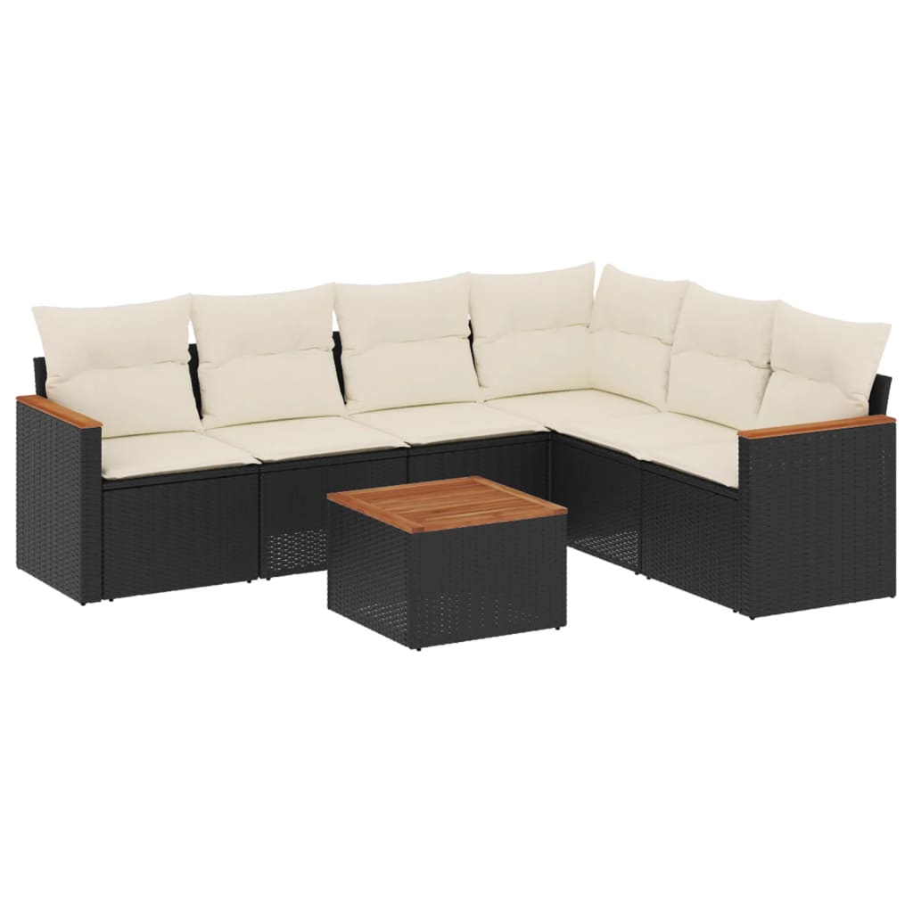 Salon de jardin 7 pcs avec coussins noir résine tressée