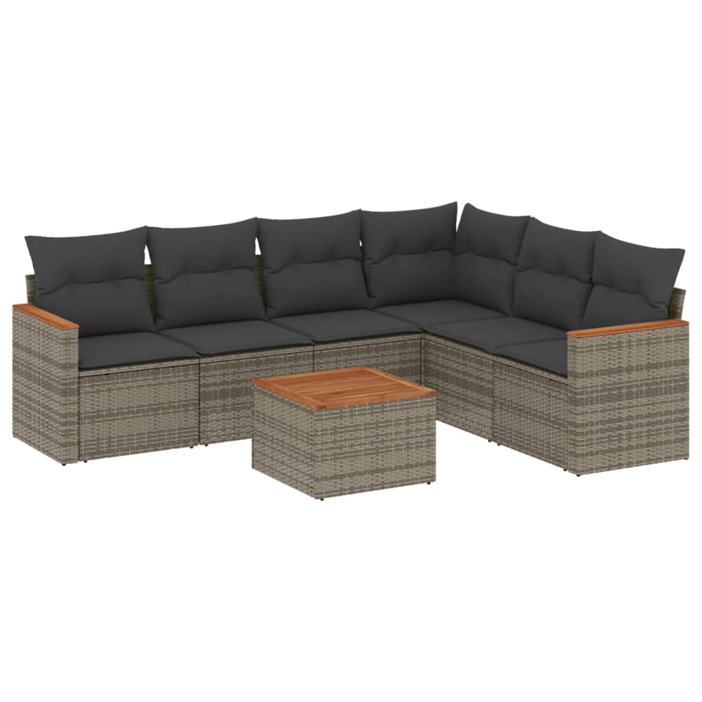 Salon de jardin avec coussins 7 pcs gris résine tressée