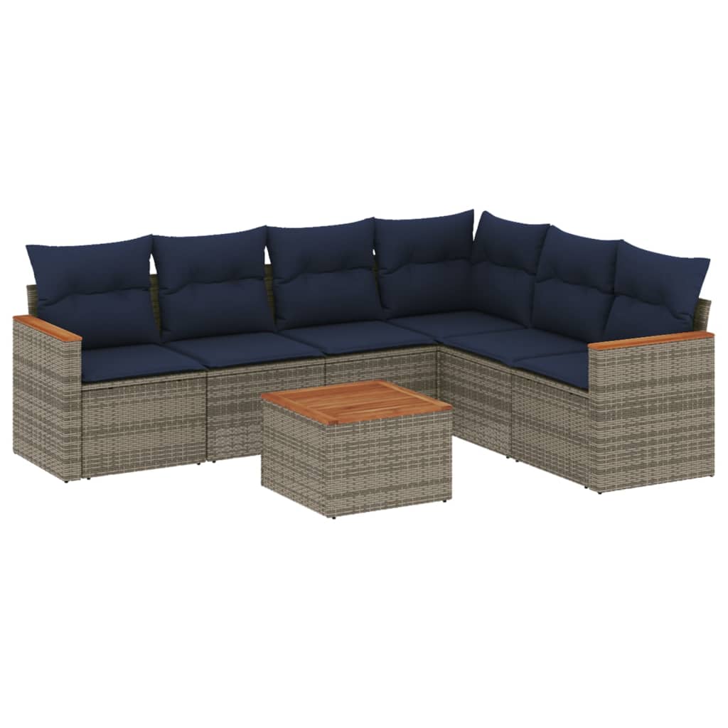 Ensemble de canapé de jardin 7 pcs avec coussins gris résine tressée