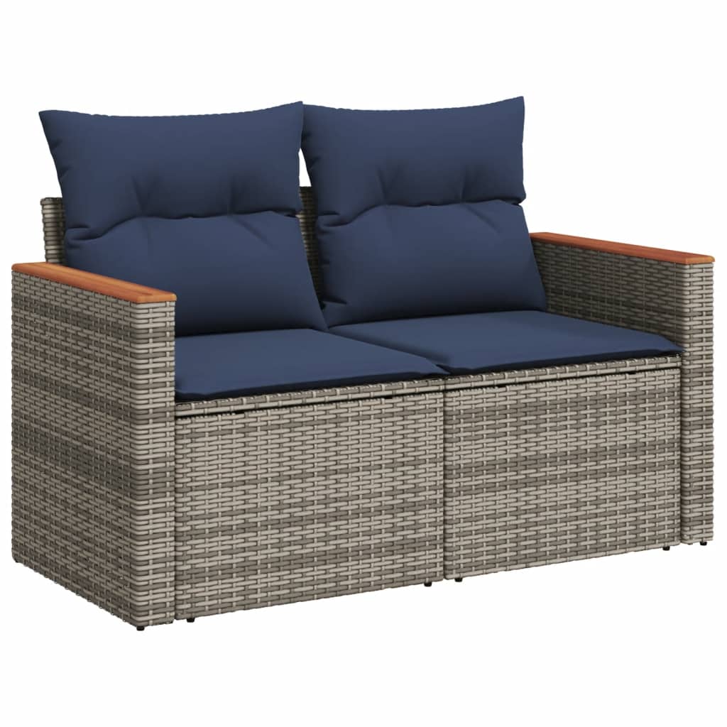 Ensemble de canapé de jardin 7 pcs avec coussins gris résine tressée