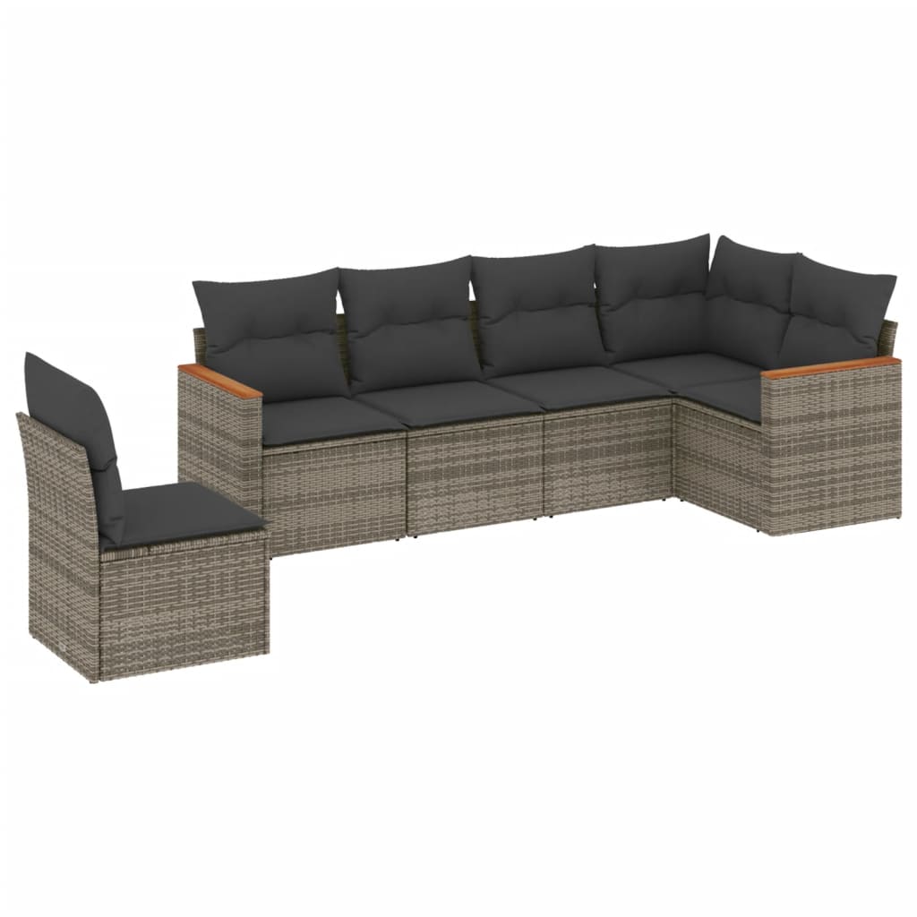 Salon de jardin 6 pcs avec coussins gris résine tressée