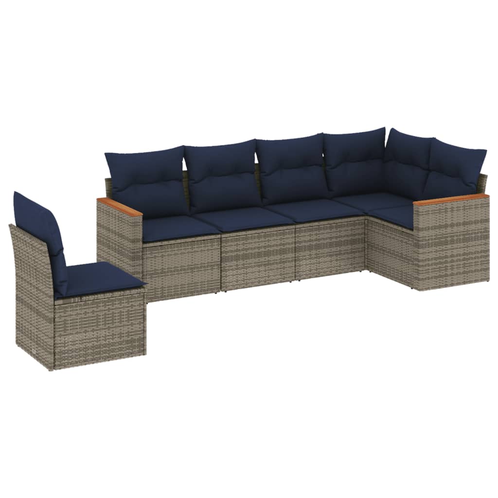 Ensemble de canapé de jardin 6 pcs avec coussins gris résine tressée
