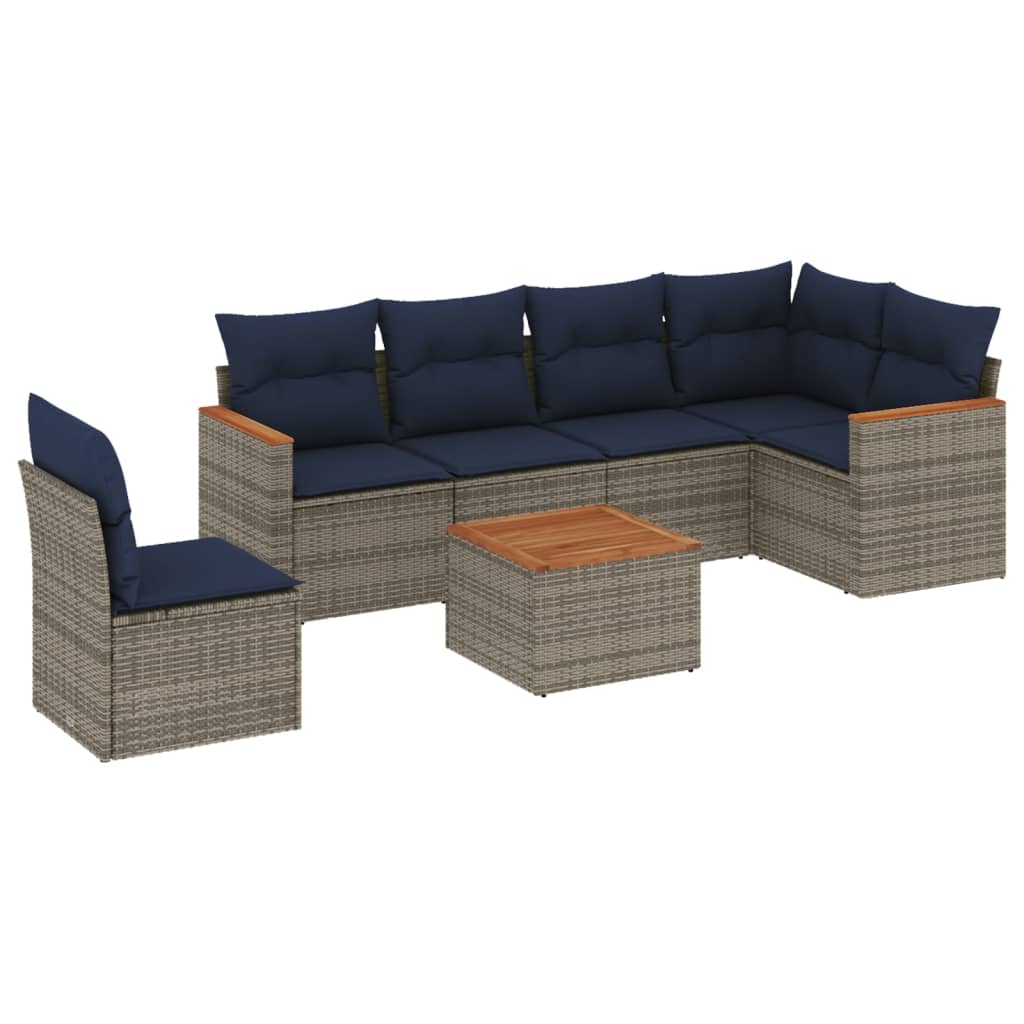 Ensemble de canapé de jardin 7 pcs avec coussins gris résine tressée