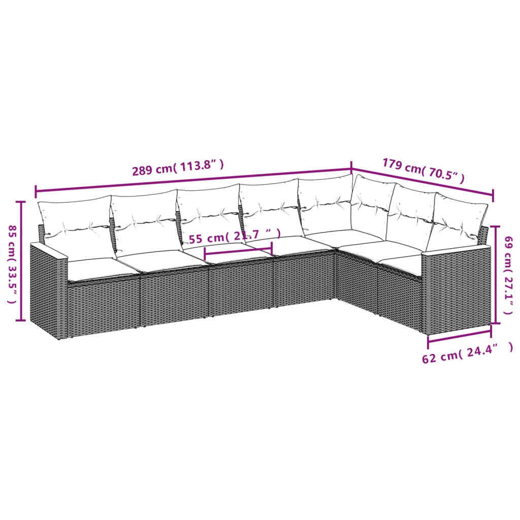 Salon de jardin avec coussins 7 pcs beige résine tressée