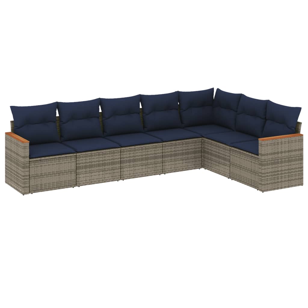 Ensemble de canapé de jardin 7 pcs avec coussins gris résine tressée