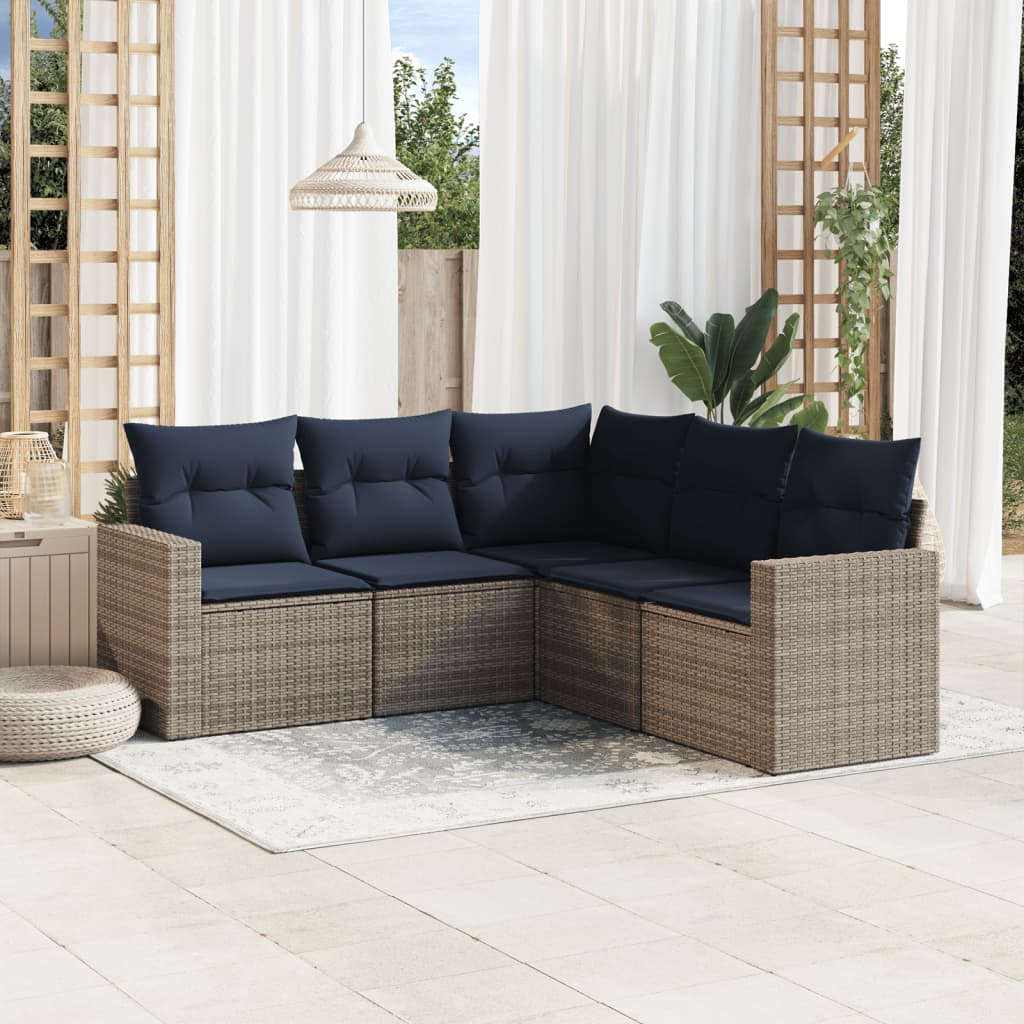 Salon de jardin 5 pcs avec coussins gris résine tressée Éléments pour canapés modulables de jardin vidaXL
